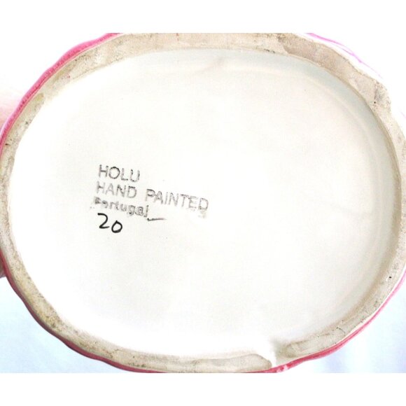 Vintage Porcelain Holu Hand Painted Open Weave Basket Flowers Handle Portugal - Picture 5 of 5